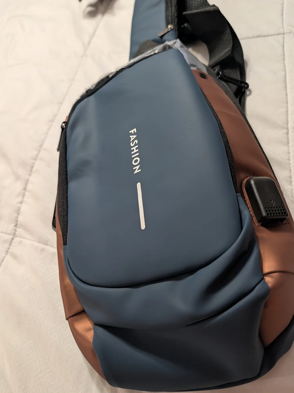 Fashion Navy and Brown Crossbody Sling Backpack